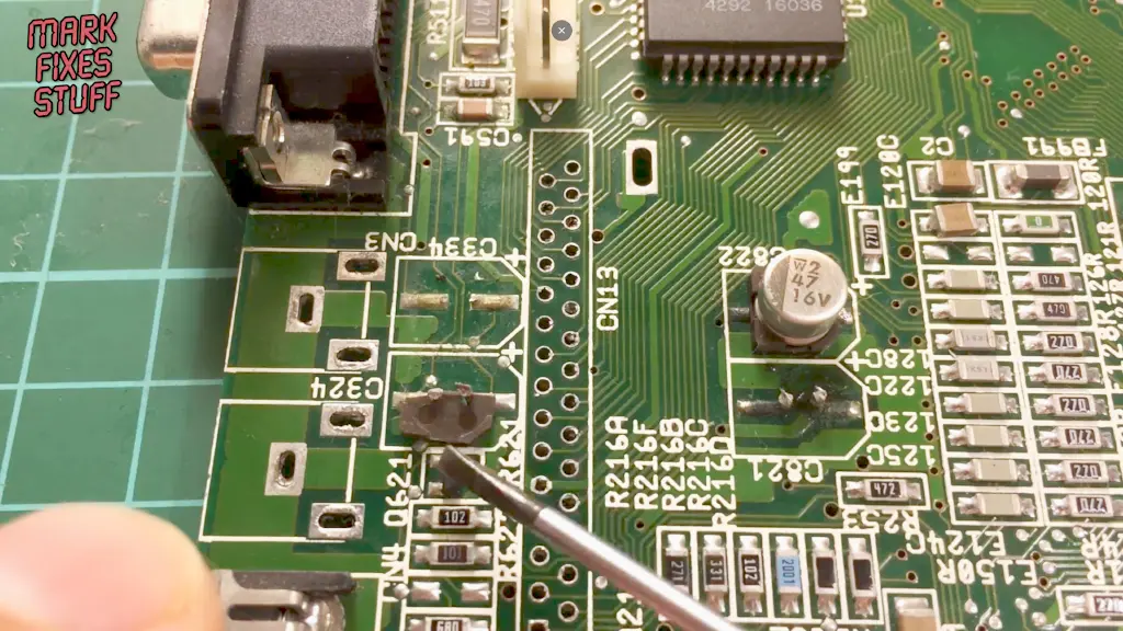 How to clean up an SMD capacitor that has leaked - removing the soldered leads without heat