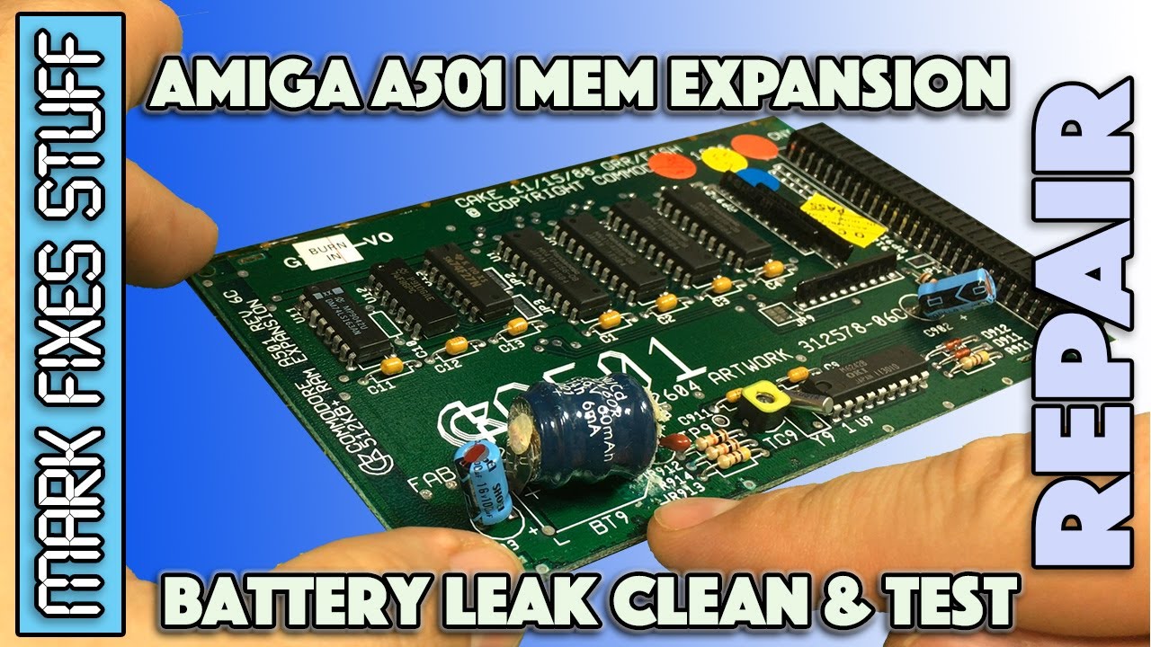Commodore Amiga A501 Memory Expansion battery leak. Removal, cleaning up and games testing!