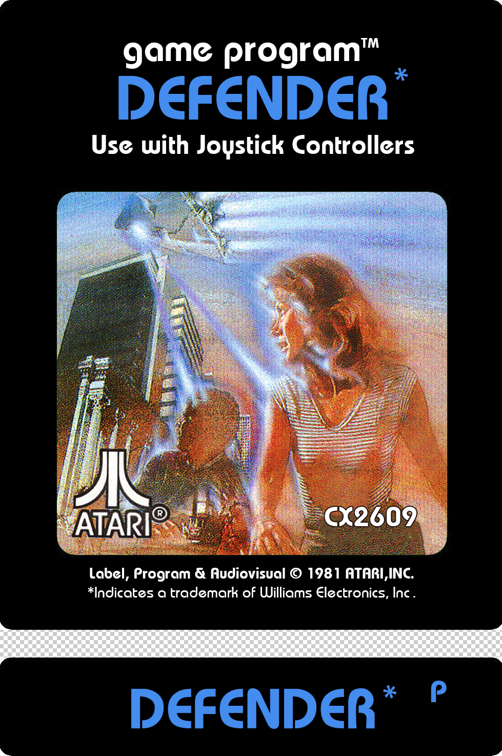 Atari VCS / 2600 Cartridge Label Template – Black – Defender