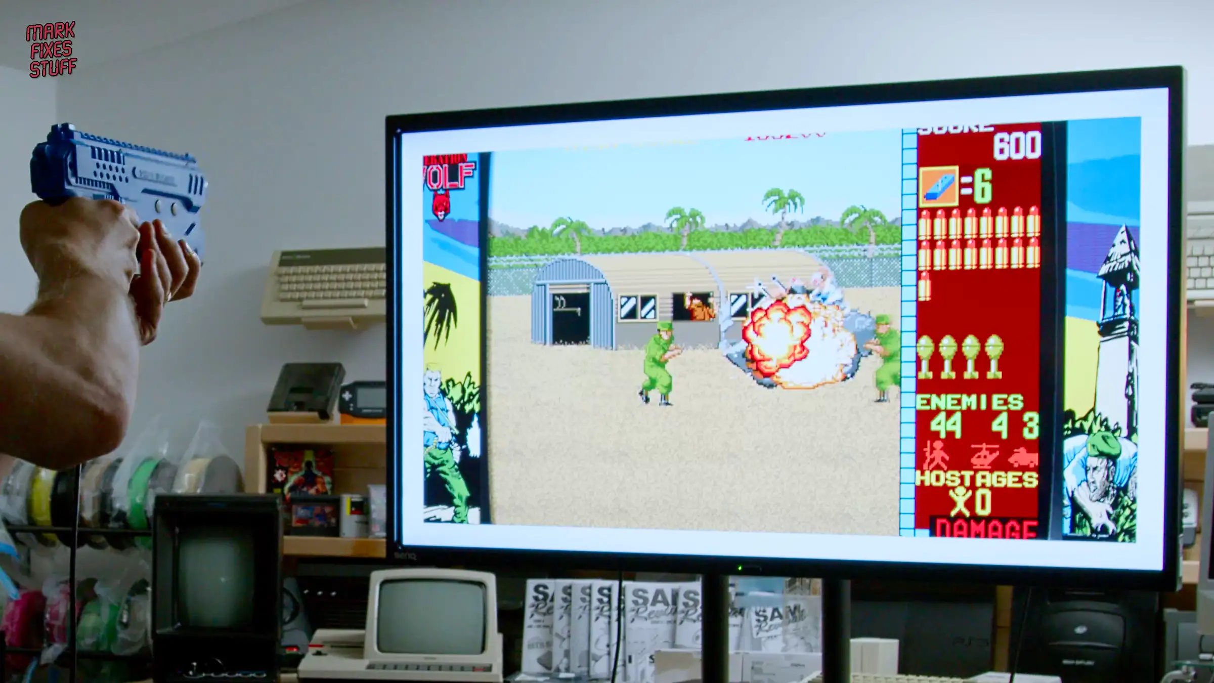 Operation Wolf arcade gameplay on a Batocera Linux light gun setup