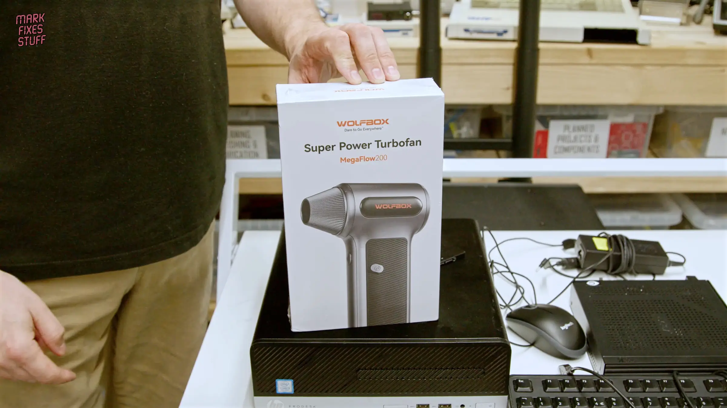 Wolfbox MegaFlow200 air duster used to clean old scrap PCs before a Batocera install