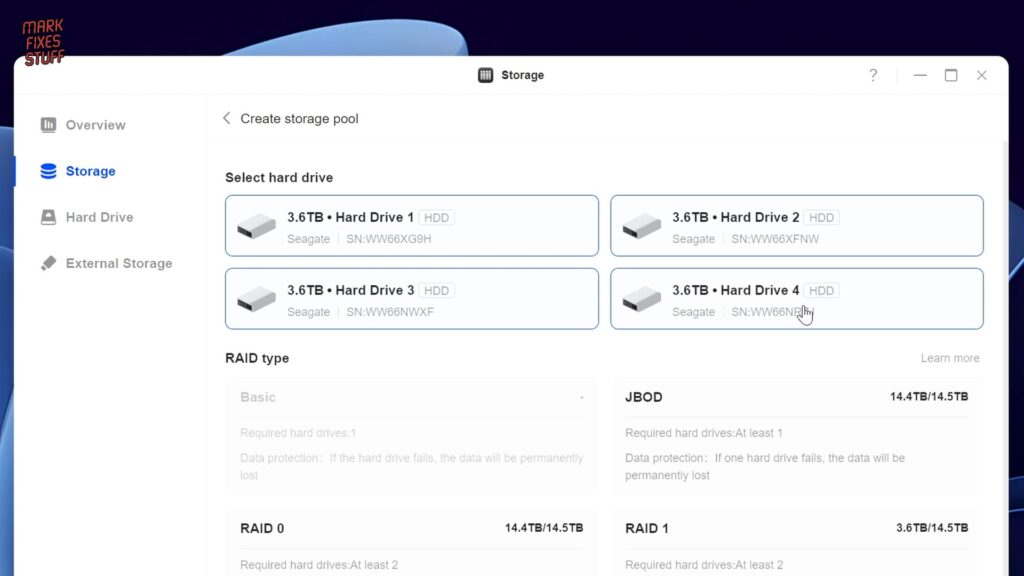 Creating a RAID storage pool on the UGREEN NAS DXP4800 GT in UGOS Pro