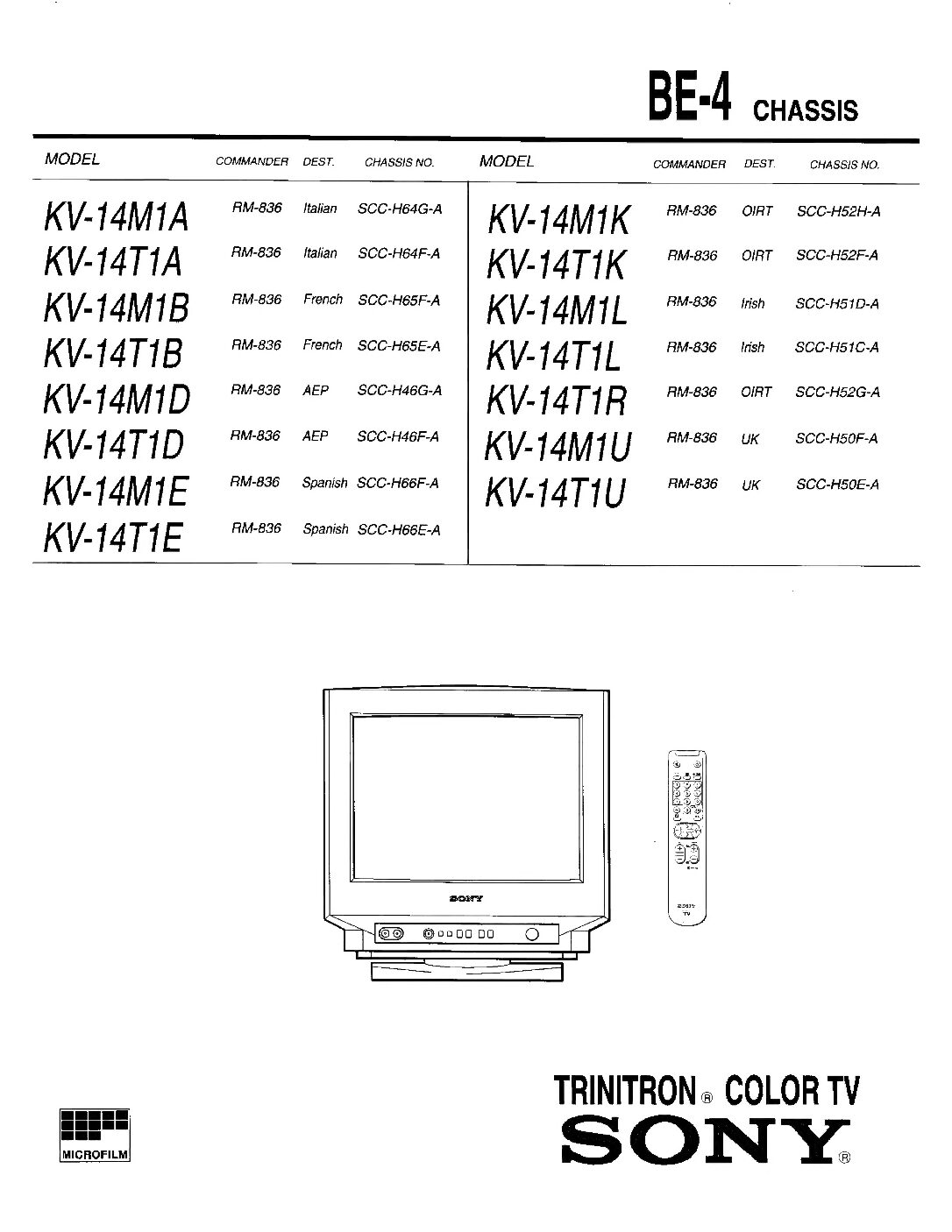 Sony KV-14M1 / KV-14T1 Manual (BE-4 Chassis, PDF)