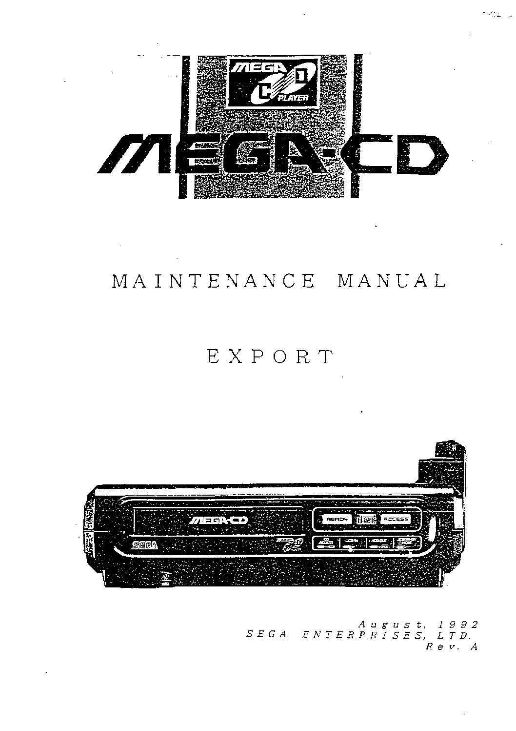 Sega Mega-CD Maintenance Manual (Export, 1992 PDF)